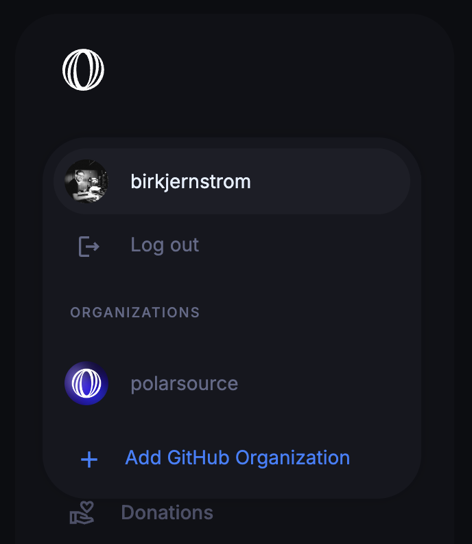 Screenshot of adding GitHub Organization